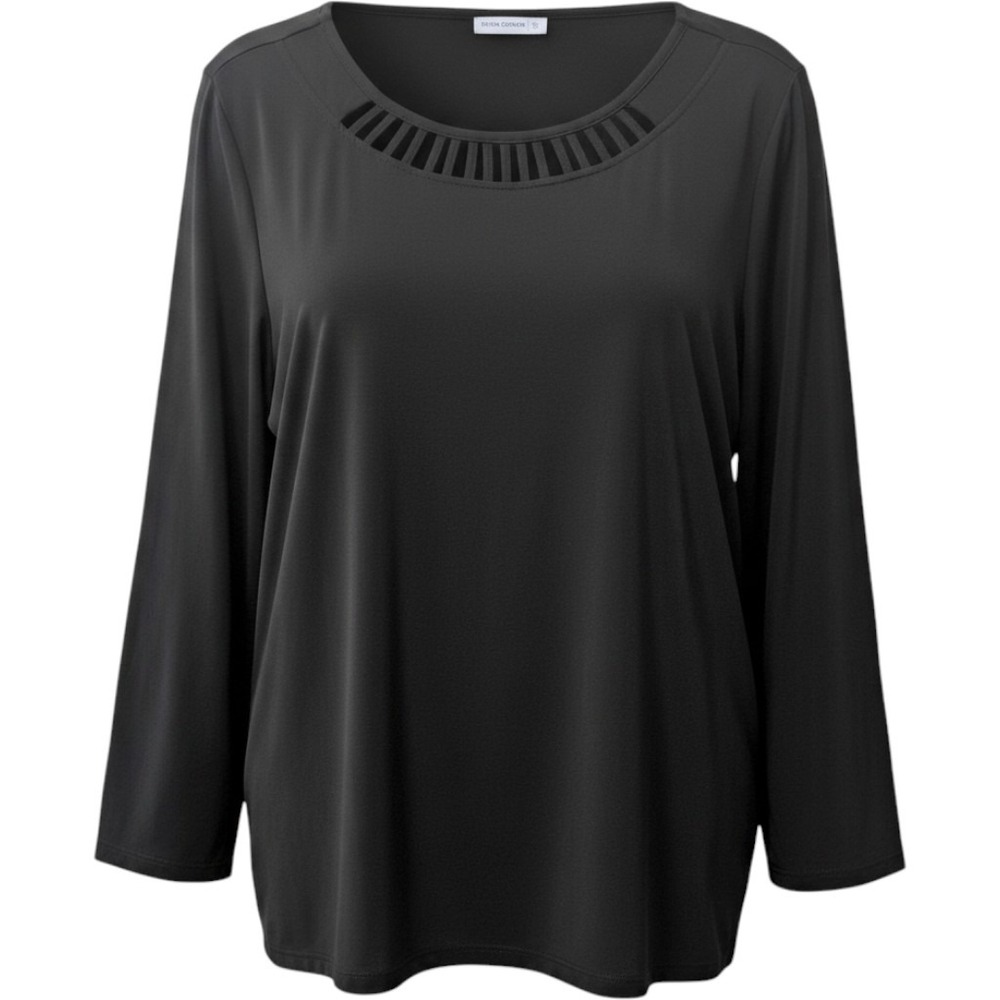 Susan Graver Womens 2X Black Stretch Liquid Knit Tunic Long Sleeve Top Classic